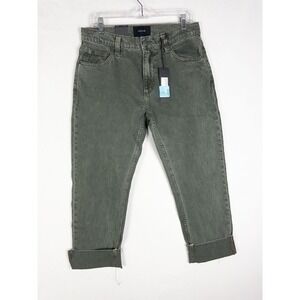 NWT Rollas Relaxo Jeans Womens 31 Green Mid Wash Straight Cut Off High Rise